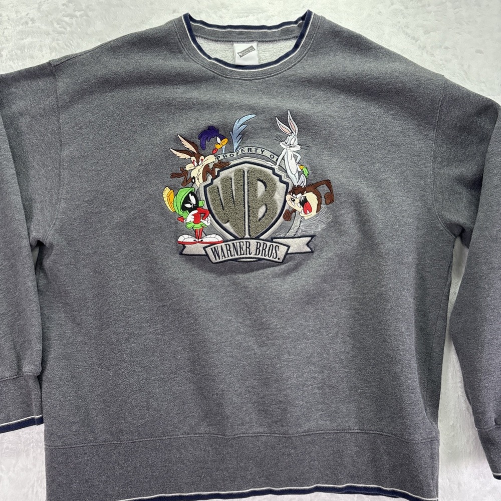 Vintage Warner Bros Looney Tunes 2000 Crewneck Sweatshirt Mens Large Gray